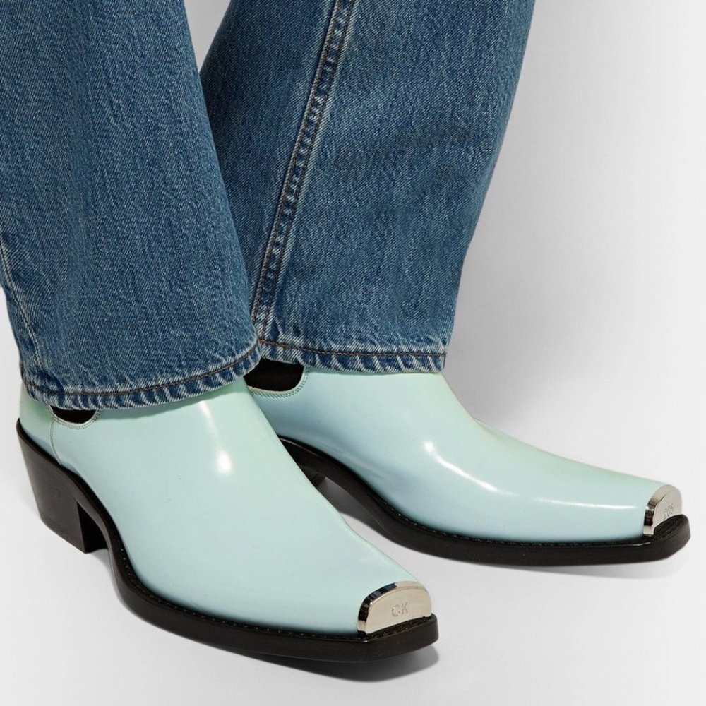 Calvin Klein 205W39NYC Claire Metal Toe-Cap Spazzolato Leather Boots Mint